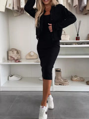Full Size Slit Square Neck Dress and Outerwear Set Plus Size