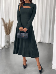 Ribbed Knit Cutout Long Sleeve Midi Dress