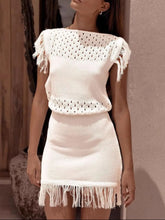 Fringe Crochet Boat Neck Sweater Dress