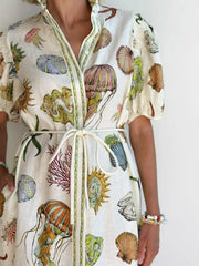 Printed Short Sleeve Shirt Dress