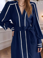 Notched Lantern Sleeve Dress
