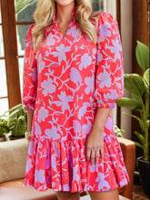Floral Print Ruffle Hem Shirt Dress