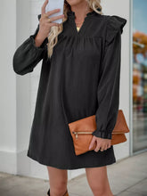 Ruffled Notched Flounce Sleeve Dress