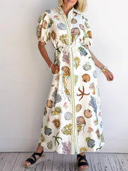 Printed Short Sleeve Shirt Dress