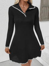 Contrast Trim Texture Long Sleeve Sweater Dress