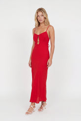 Arden Key Hole Linen Red Dress