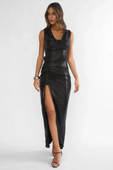 Lyrah Cowl Ruched Maxi Dress Black