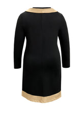 Plus Size Contrast Trim Drawstring Long Sleeve Mini Dress
