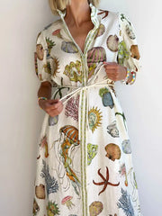 Printed Short Sleeve Shirt Dress