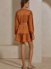 Button Front Long Sleeve Shirt Dress