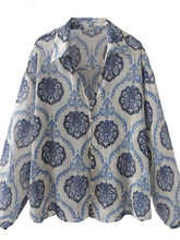Printed Button Up Long Sleeve Dress