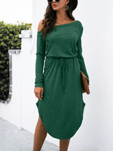 One-Shoulder Long Sleeve Midi Dress with Drawstring Waist