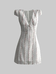 Floral Tie-Front Deep V-Neck Mini Dress