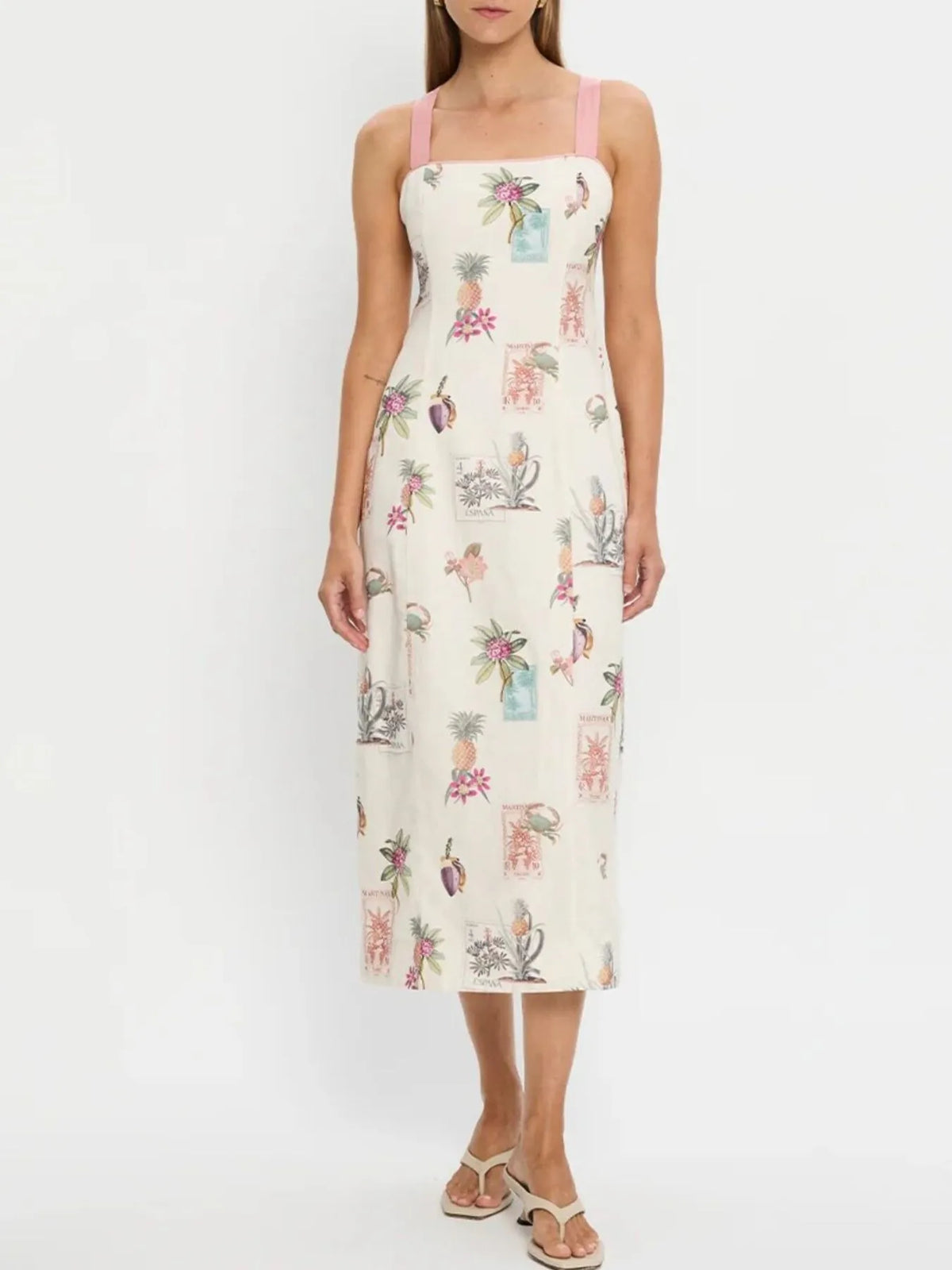 Printed Square Neck Midi Cami Dress