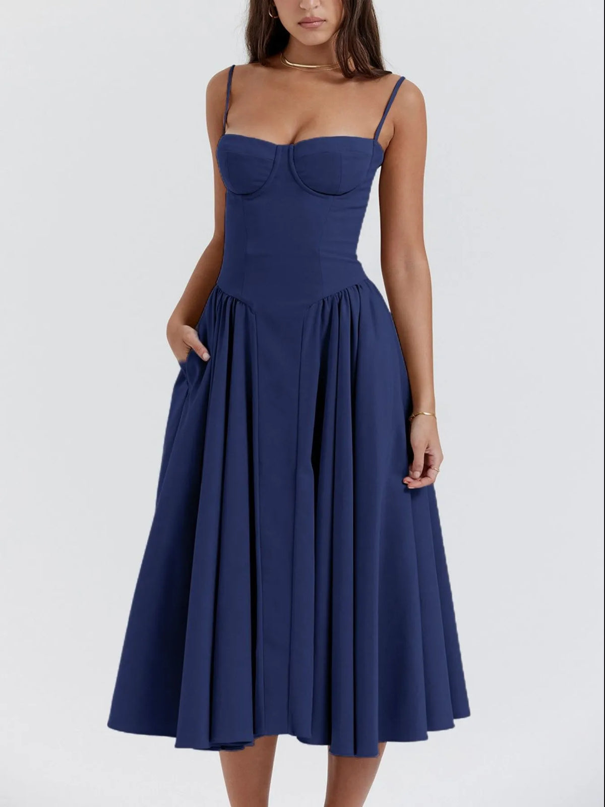 Sweetheart Neck Ruched Midi Dress