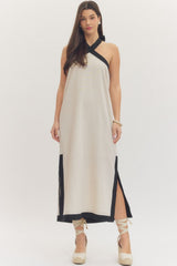 Halter Neckline Linen Dress